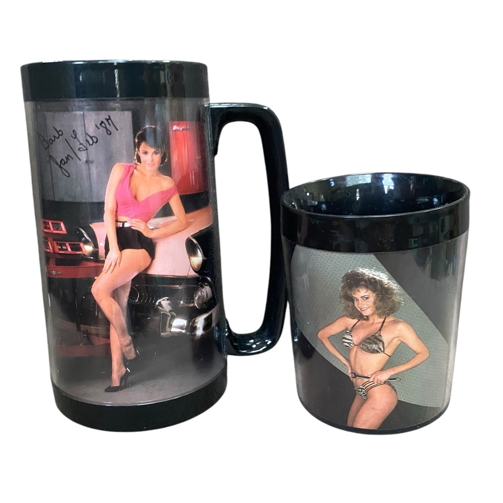Lot of two vintage 1980s Snap-On Tool Mugs featuring toolmate girls Pin-up